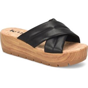 Kork-Ease Black Leather Crisscross Platform Slide